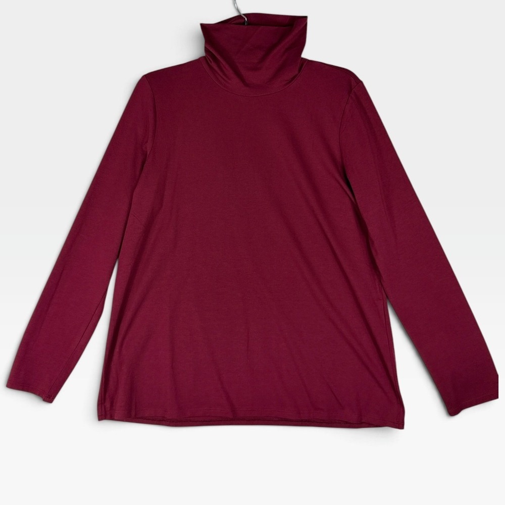 J. Jill Pure Jill Relaxed Turtleneck Womens Medium Burgundy Pima Cotton NWT